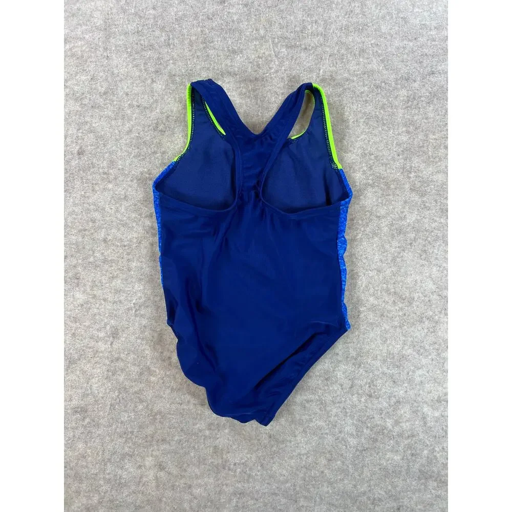 Speedo Girls Racerback One Piece Swimsuit Blue Green XS (5/6)